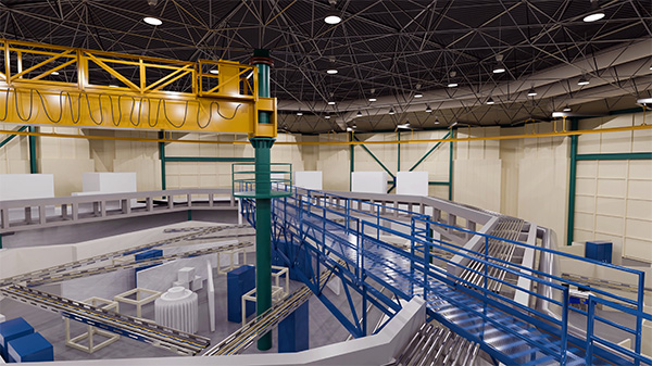 Visualization of the storage ring and beamline hall