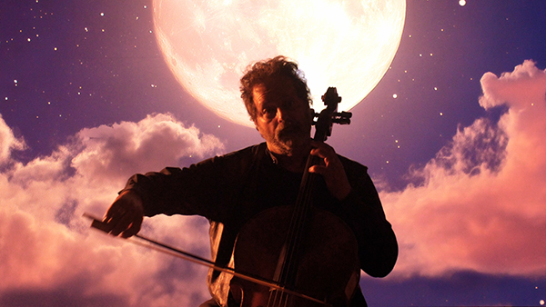 Cellists performing on the LED volume